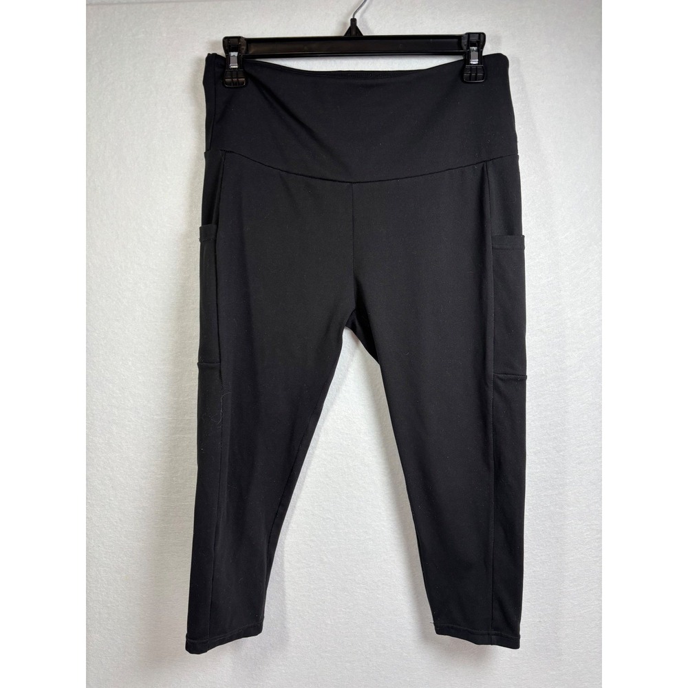 Anchor Black High Waisted Cropped Leggings with Pockets Womens Large